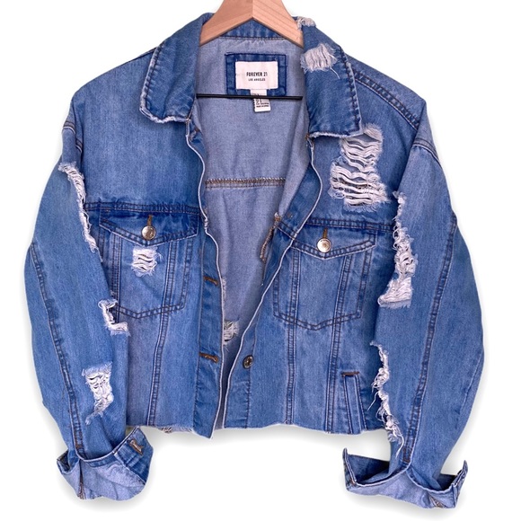 Forever21 Oversized Distressed Jean Jacket Small - Picture 2 of 11